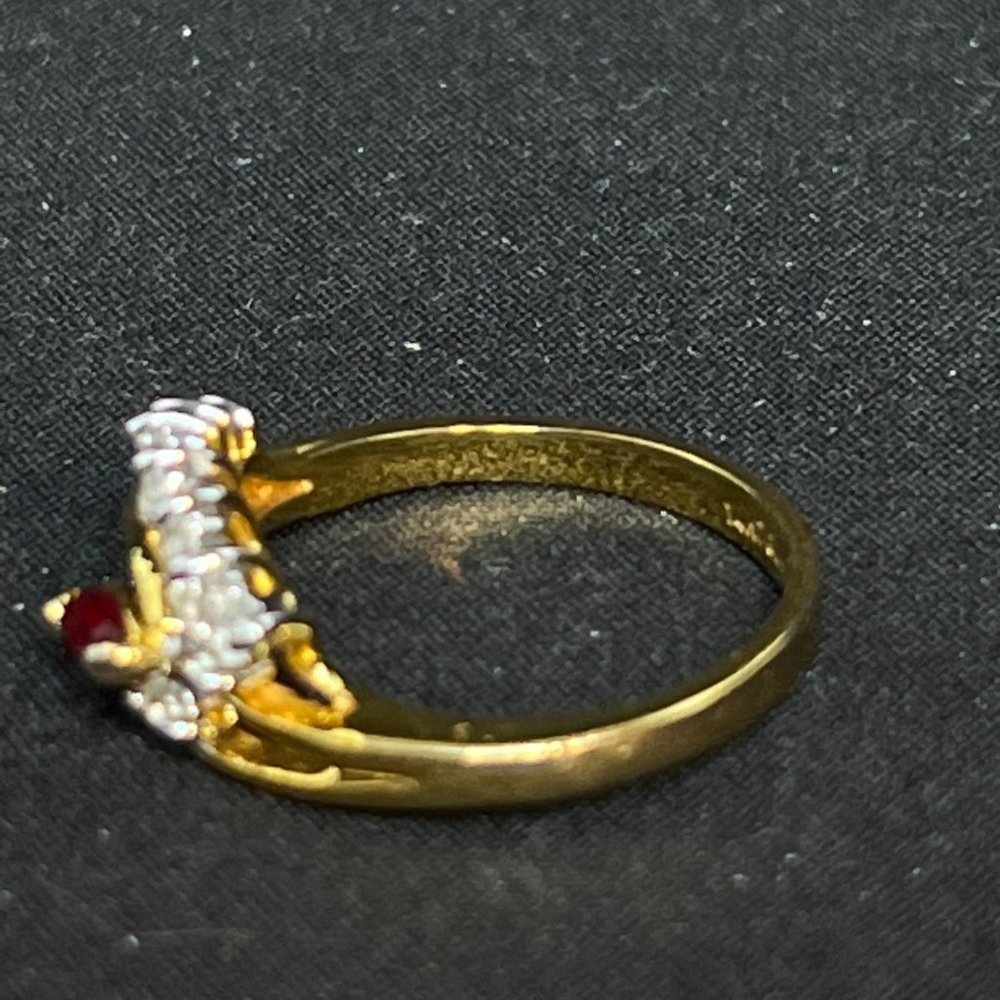 14k GE Gold, Red And Clear Rhinestone Statement Ring Signed MAJA (R295) - Picture 7 of 8